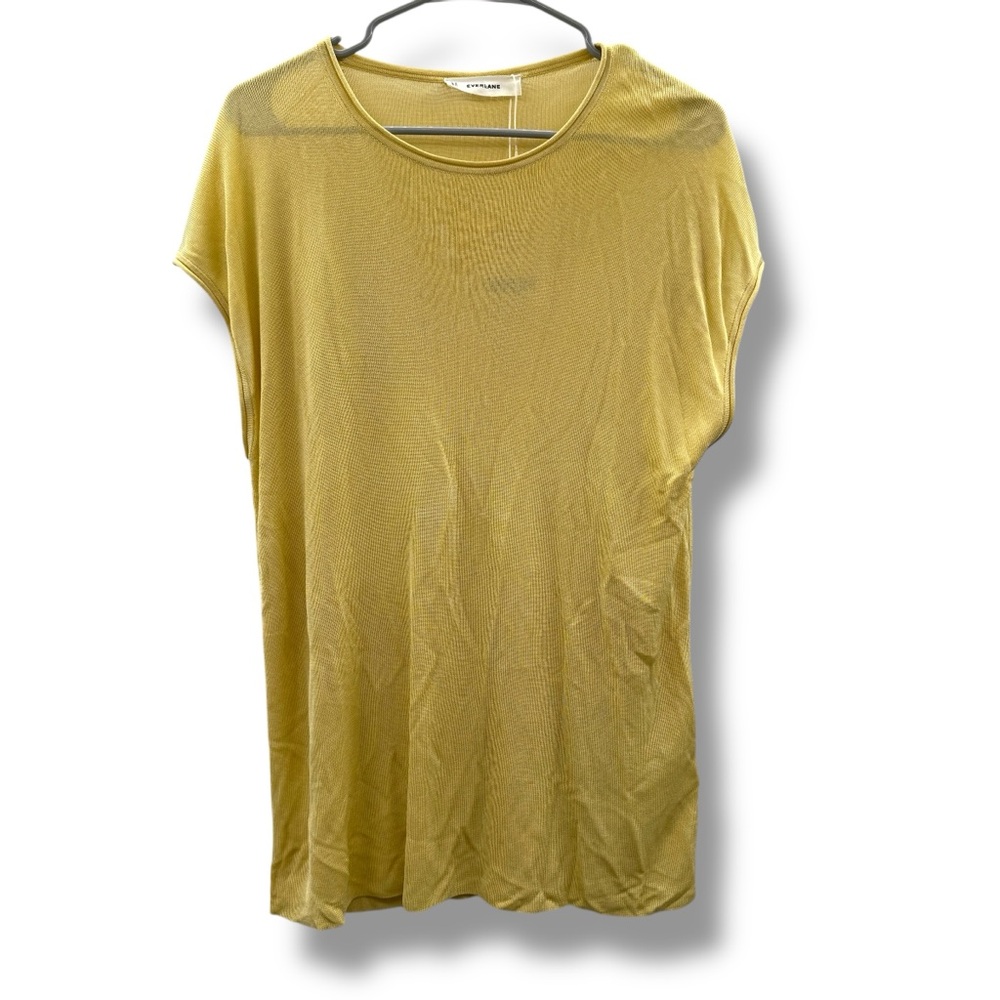 Everlane Tight Knit Dark Yellow Gold Short Sleeve Lightweight Top Sz L NEW
